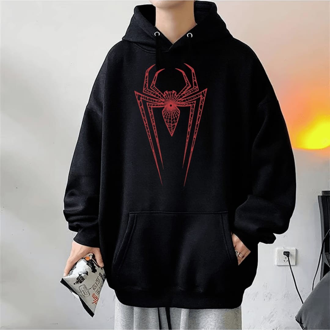 Spider Desenli Kapüşonlu Sweatshirt