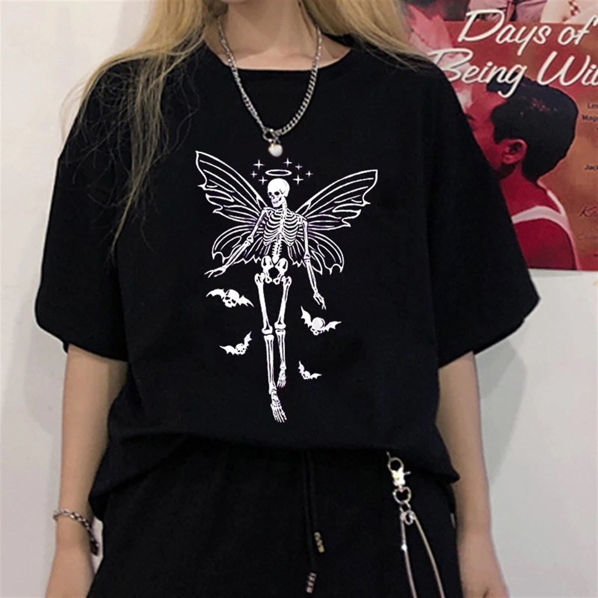 Gothic Clothes Angel Skull Unisex Oversize T-Shirt