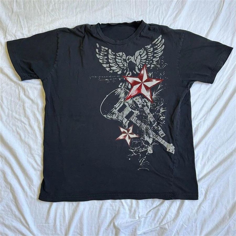  Füme Eagle Vintage Guitar Red Star Cyber Grunge Unisex T-Shirt