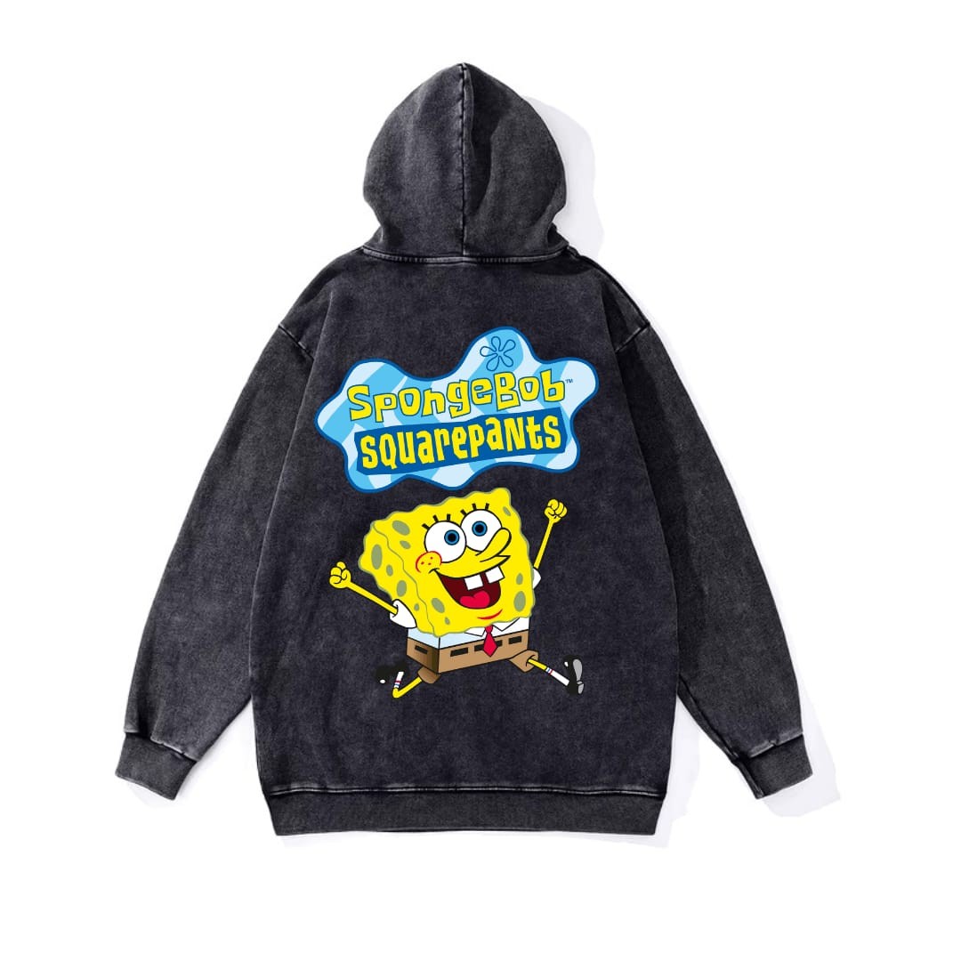 Yıkamalı Sponge Bob Vintage Kapüşonlu Sweatshirt