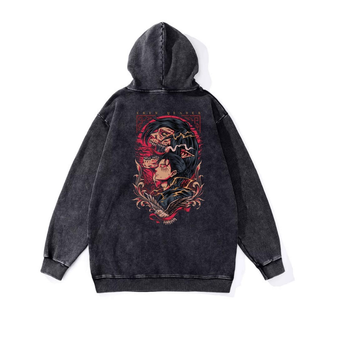 Yıkamalı Kumaş Anime Attack On Titan Kapüşonlu Hoodie