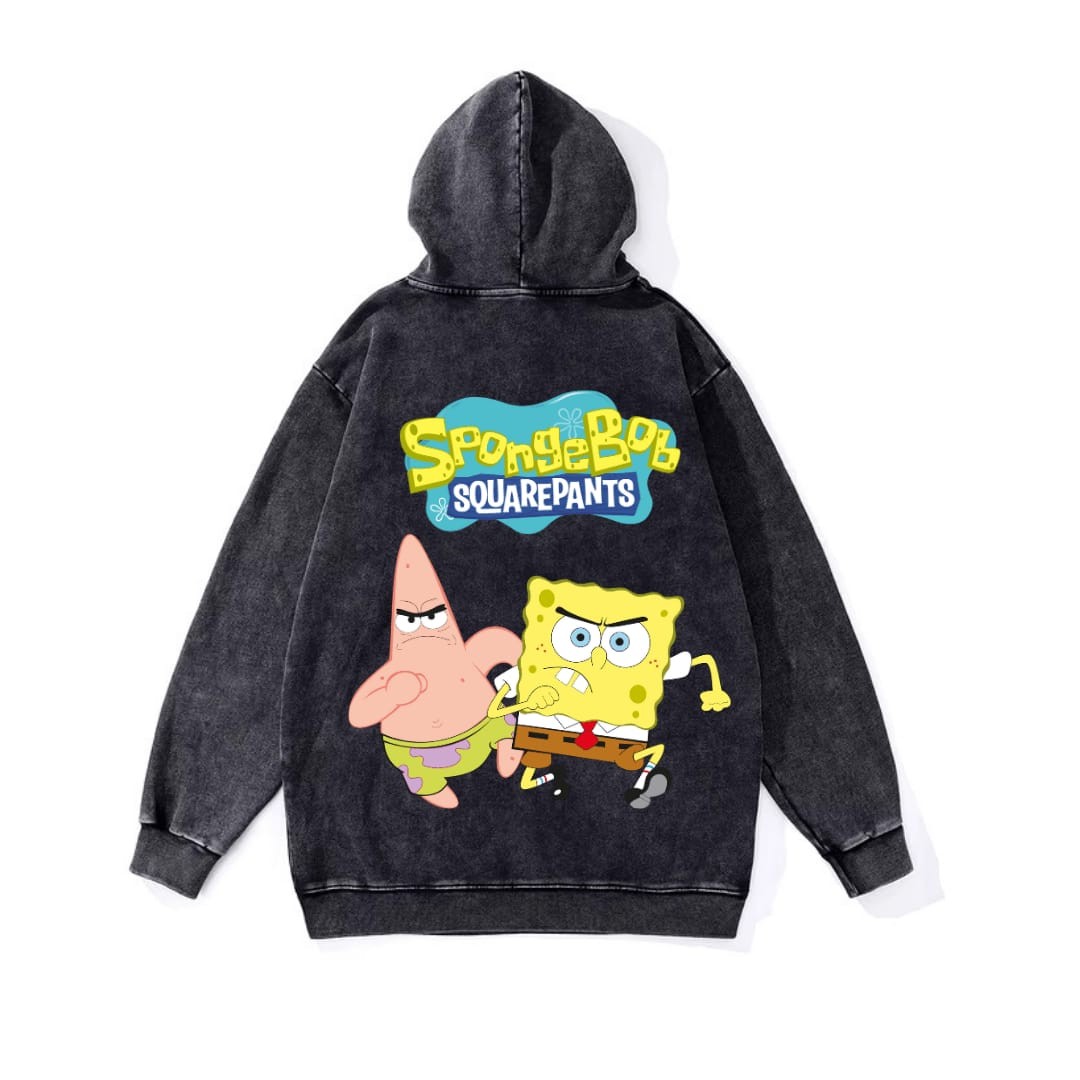 Yıkamalı Sponge Bob Vintage Kapüşonlu Sweatshirt