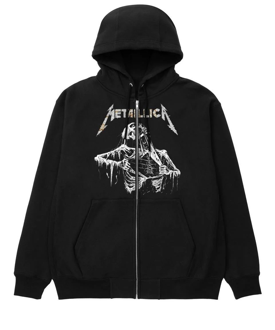  Metallica Skeleton Baskılı Oversize Fermuarlı Siyah Unisex Kapüşonlu Hırka