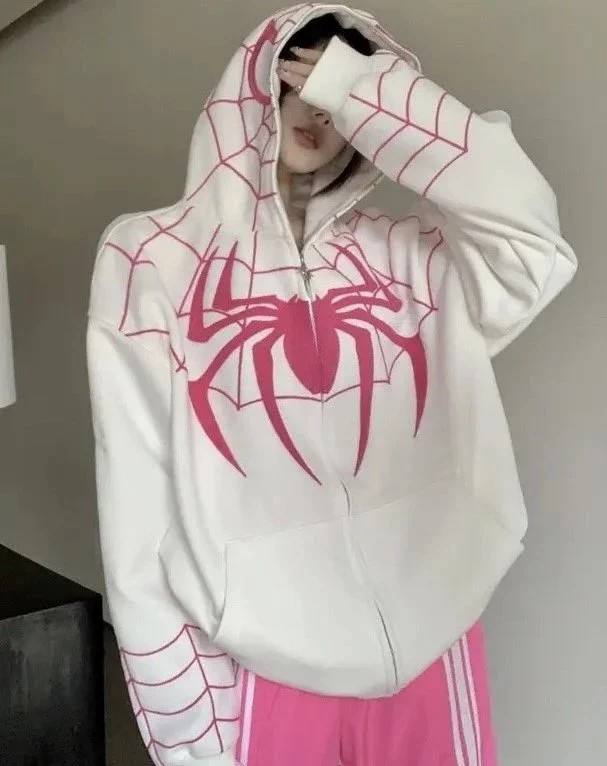 Beyaz Kapüşonlu Pembe Spiderman Maske Hırka