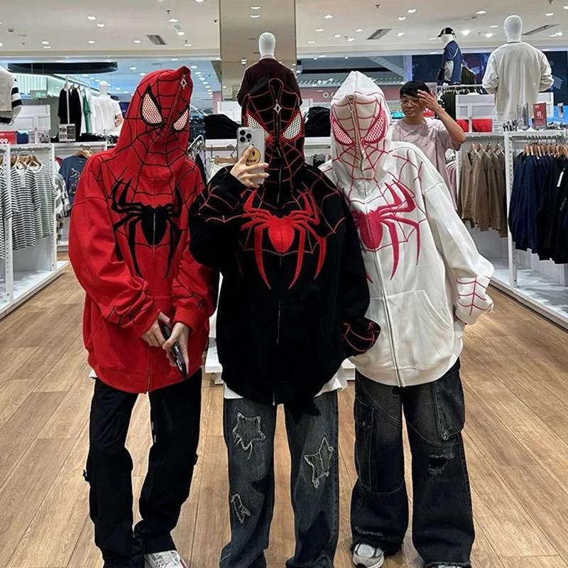 Kırmızı Spider-Man Allover Fermuarlı (Unisex) Kapüşonlu Hırka