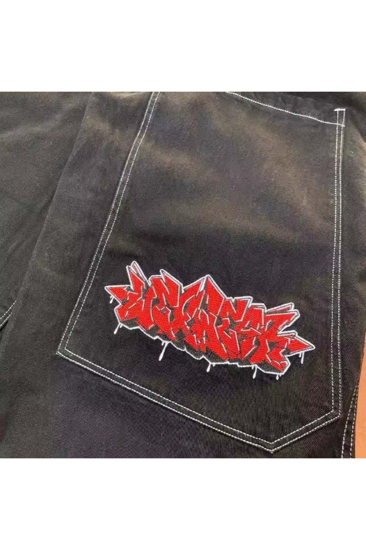 Y2k Vintage Graffiti Desenli Retro Baggy Unisex Jean Pantolon