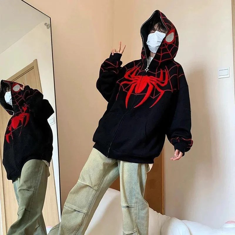 Spiderman Harajuku Streetwear Full Zip Kapüşonlu Hırka