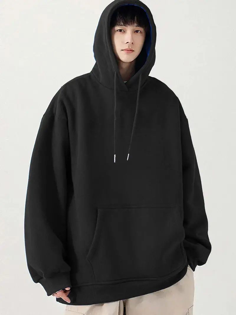 Düz Siyah Siyah Unisex Oversize Kapüşonlu Sweatshirt