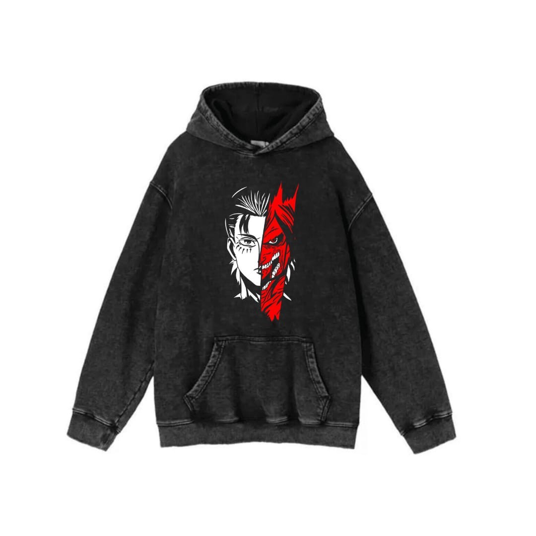 Yıkamalı Kumaş Anime Attack On Titan Kapüşonlu Hoodie