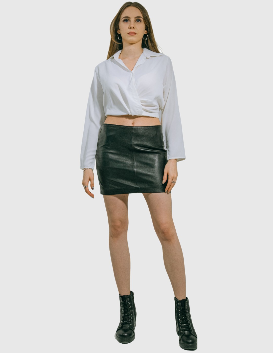 Hilda Leather Black Genuine Leather Mini Skirt Aidan