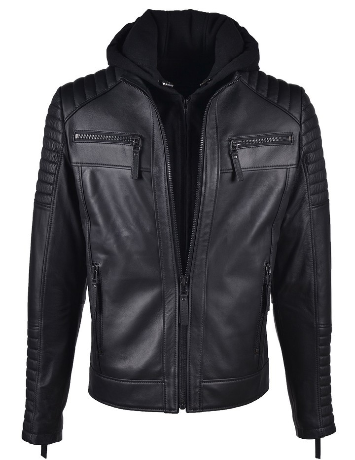 Plus Size Genuine Leather Jacket Black Sports Model Brad