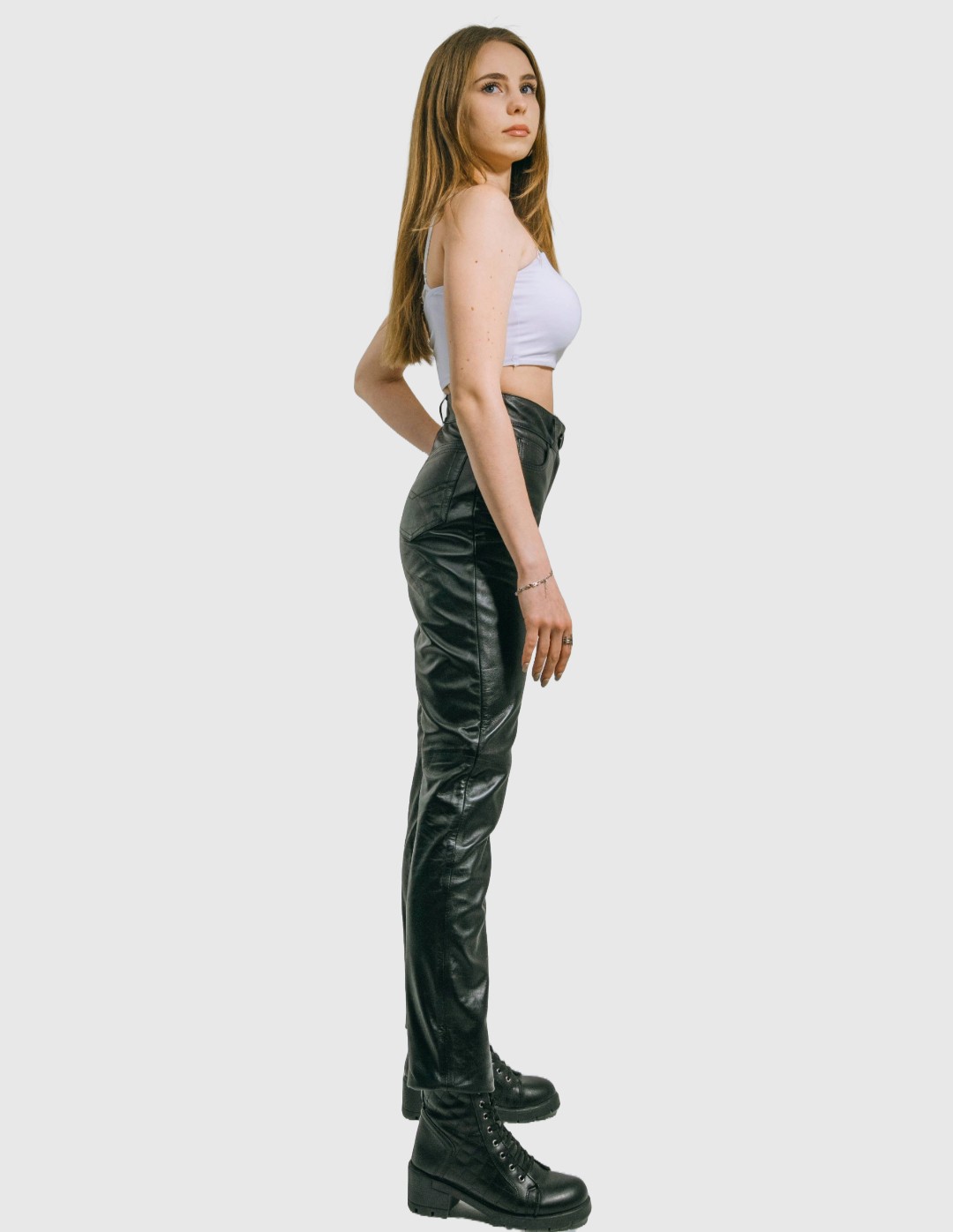 Jean Model Leather Pants for Women Black Genuine Lamb Skin 5 Pockets Aster