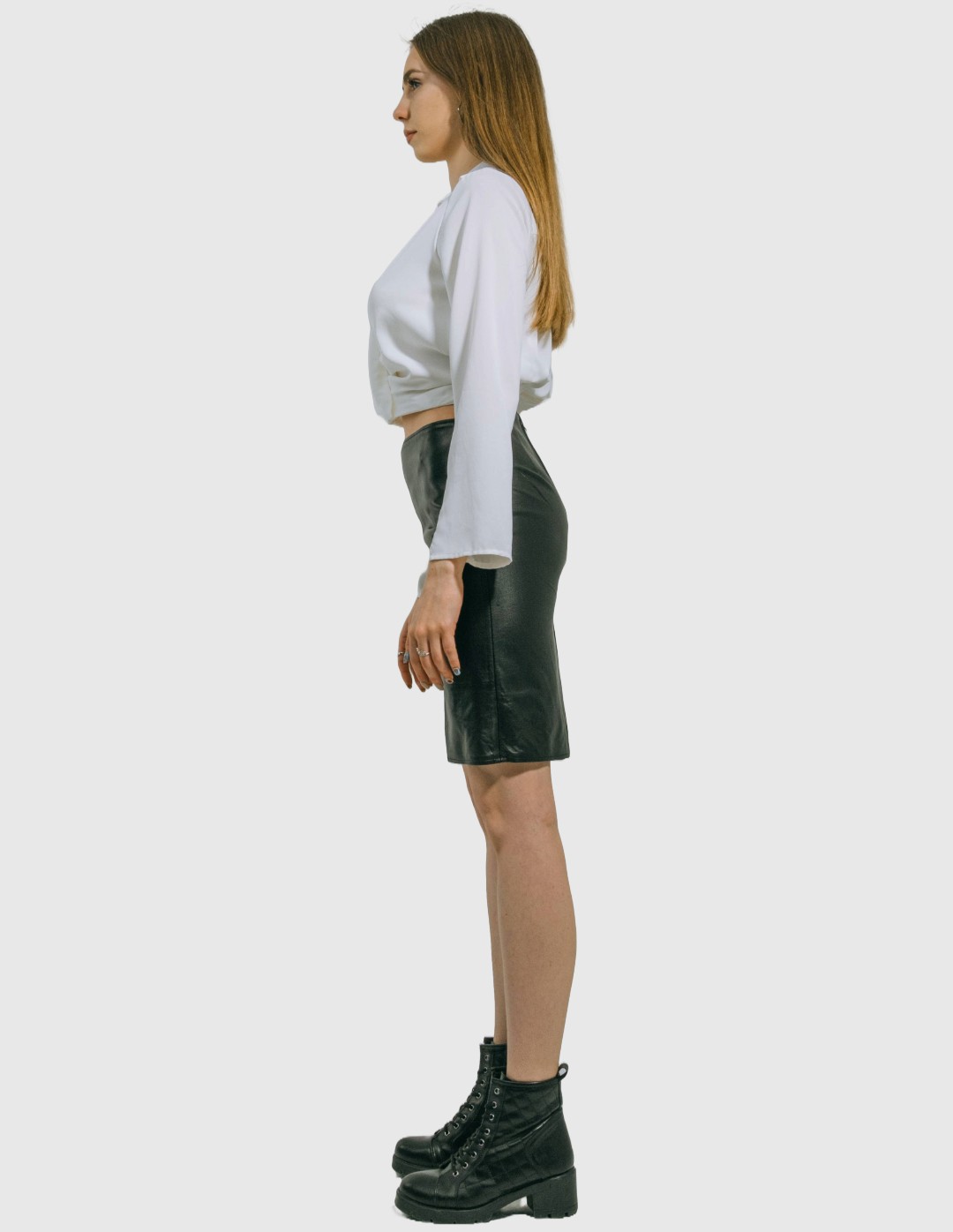 Premium Quality Genuine Leather Black Skirt Above Knee Midi Length Ann