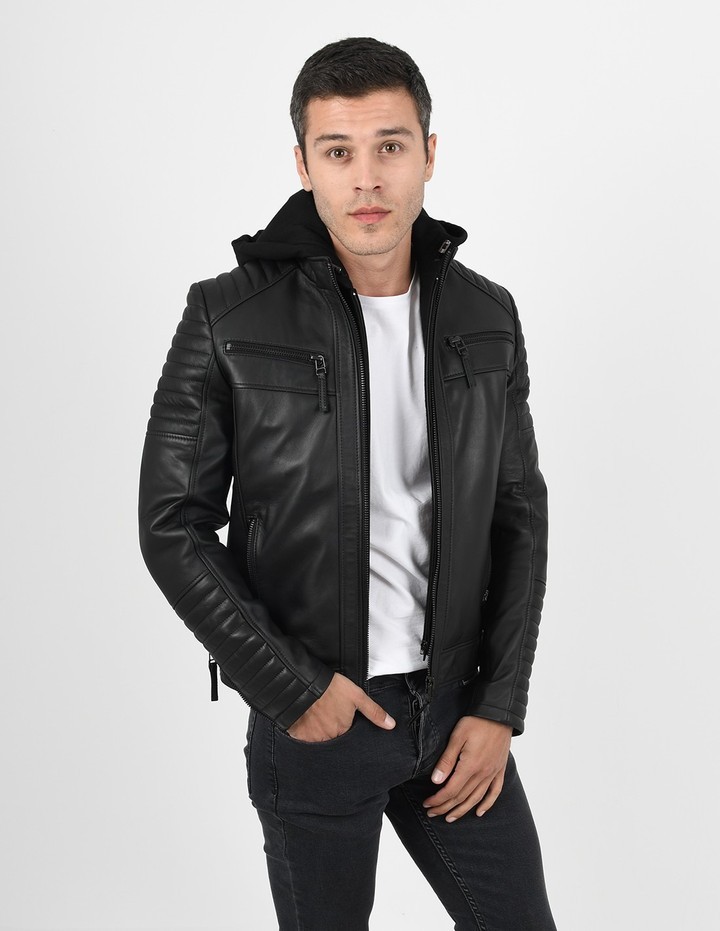 Plus Size Genuine Leather Jacket Black Sports Model Brad