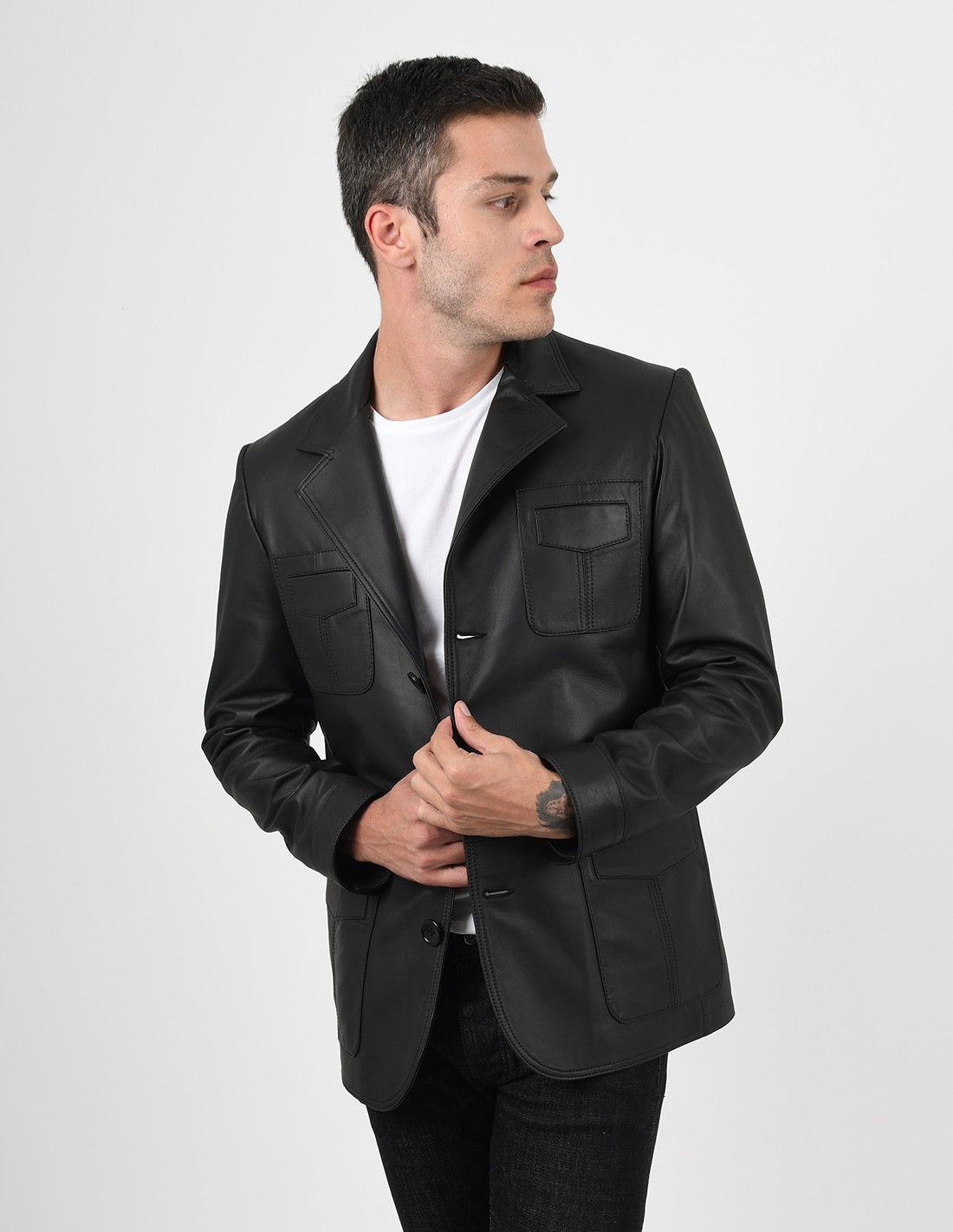 Blazer Leather Jacket for Man Black Martin
