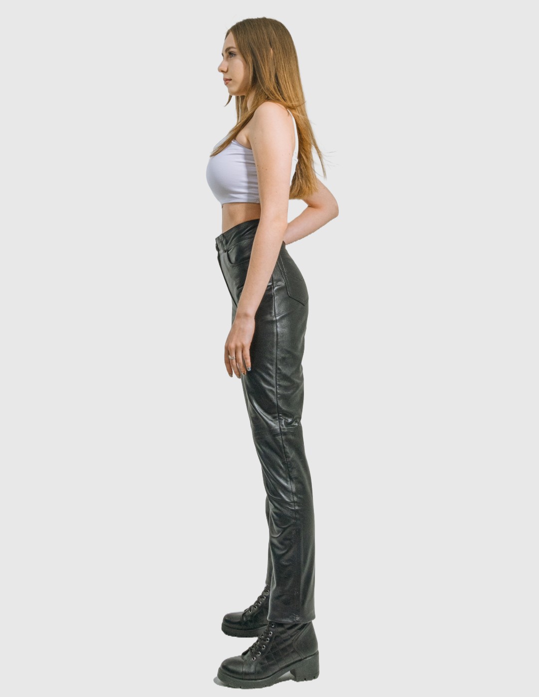 Jean Model Leather Pants for Women Black Genuine Lamb Skin 5 Pockets Aster