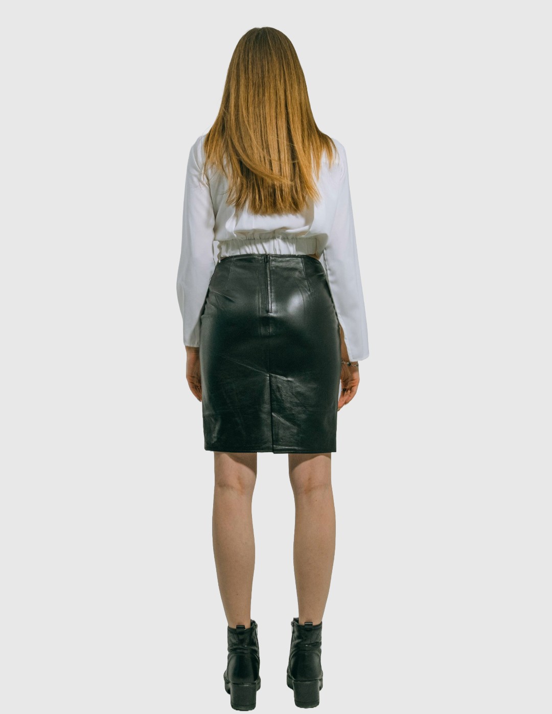 Premium Quality Genuine Leather Black Skirt Above Knee Midi Length Ann