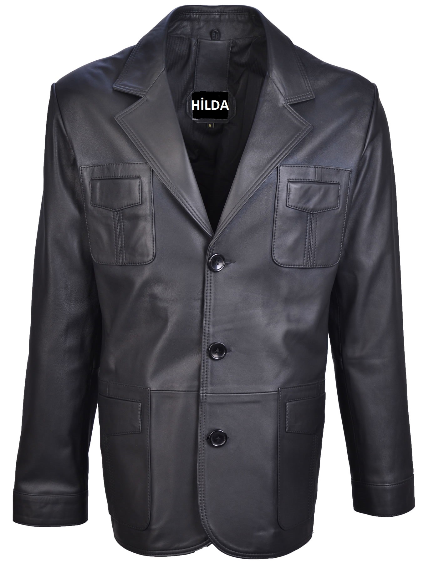 Black Blazer Leather Jacket for Man Martin