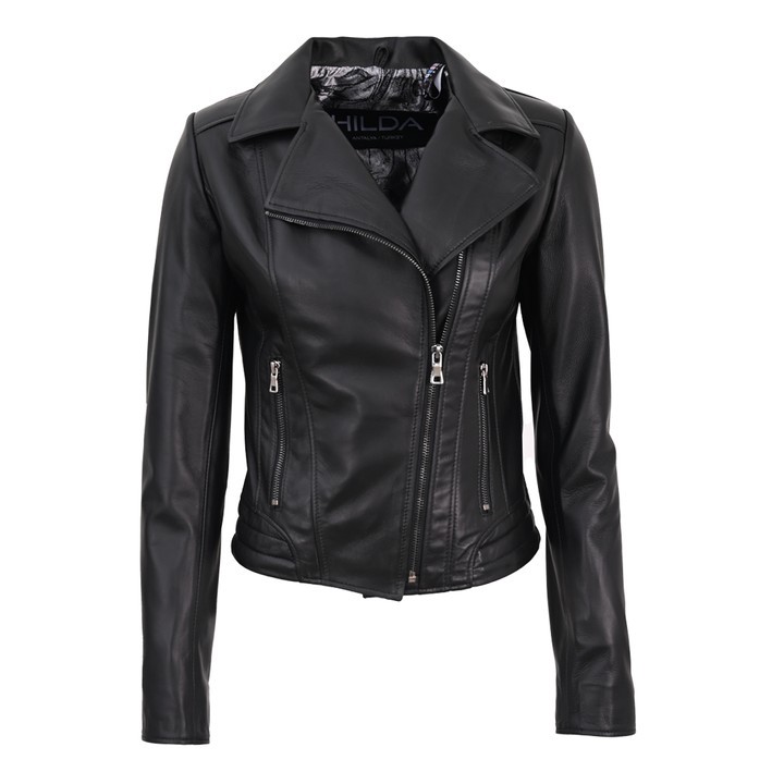 Premium Quality Black Classic Sport Leather Jacket for Women Handmade Gift for Her Stylish Lotus