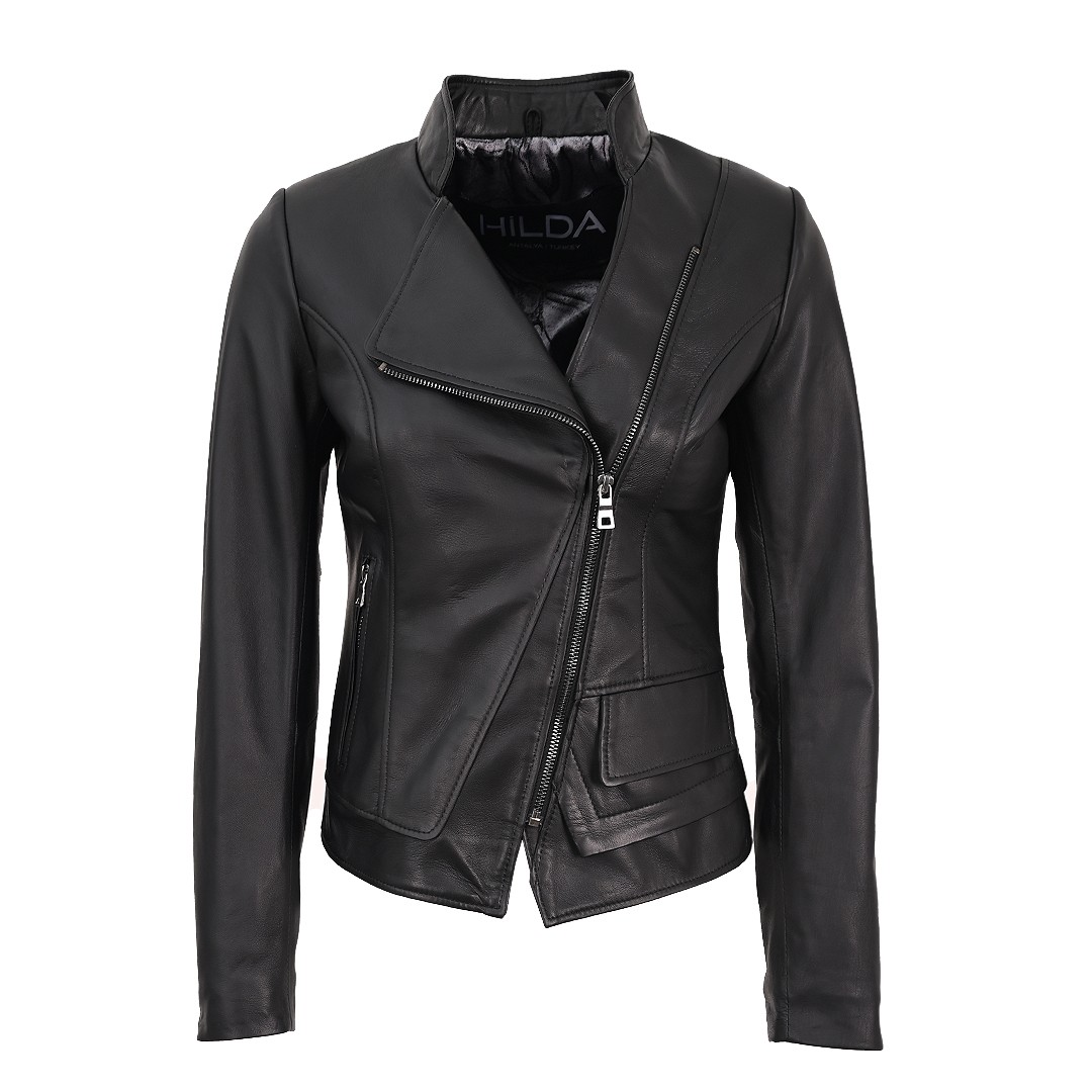Perfect Fit Black Genuine Leather Jacket for Women Magnet Collar Detailed Best Quality Love