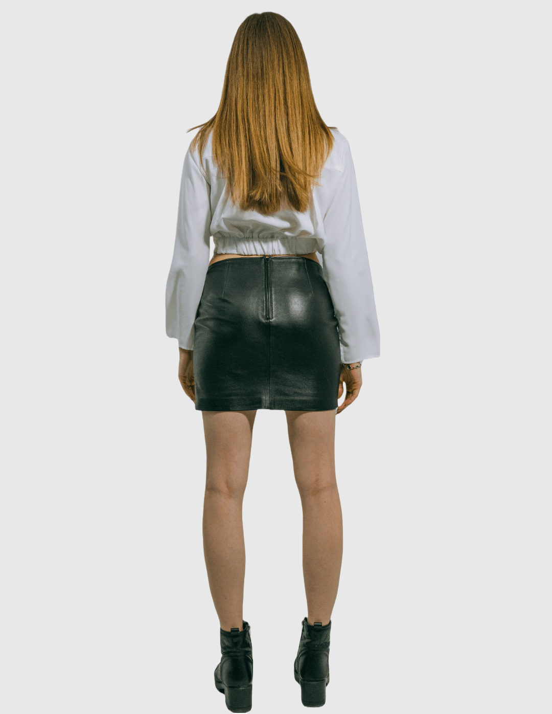 Black Genuine Leather Mini Skirt Lambskin Aidan