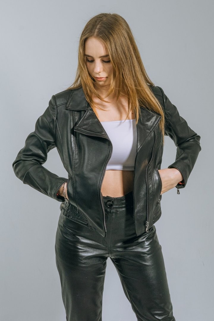 Premium Quality Black Classic Sport Leather Jacket for Women Handmade Gift for Her Stylish Lotus