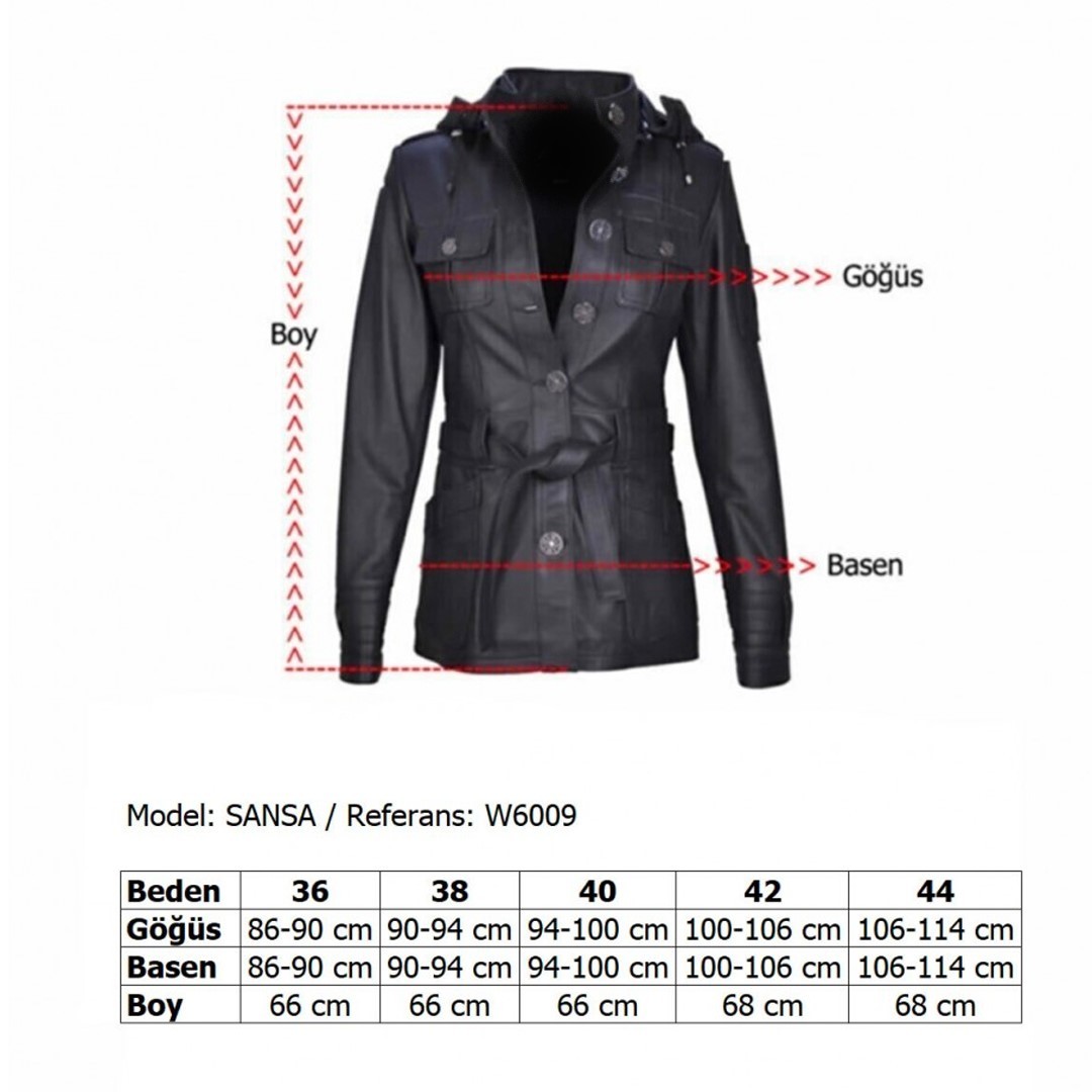 Stylish and Modern Design Black Genuine Leather Jacket for Women with Hooded and Belt Sandy