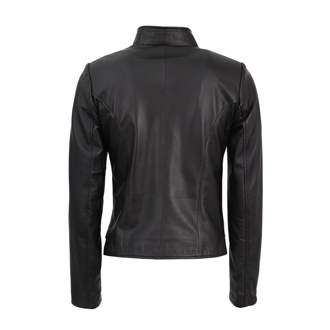 Perfect Fit Black Genuine Leather Jacket for Women Magnet Collar Detailed Best Quality Love