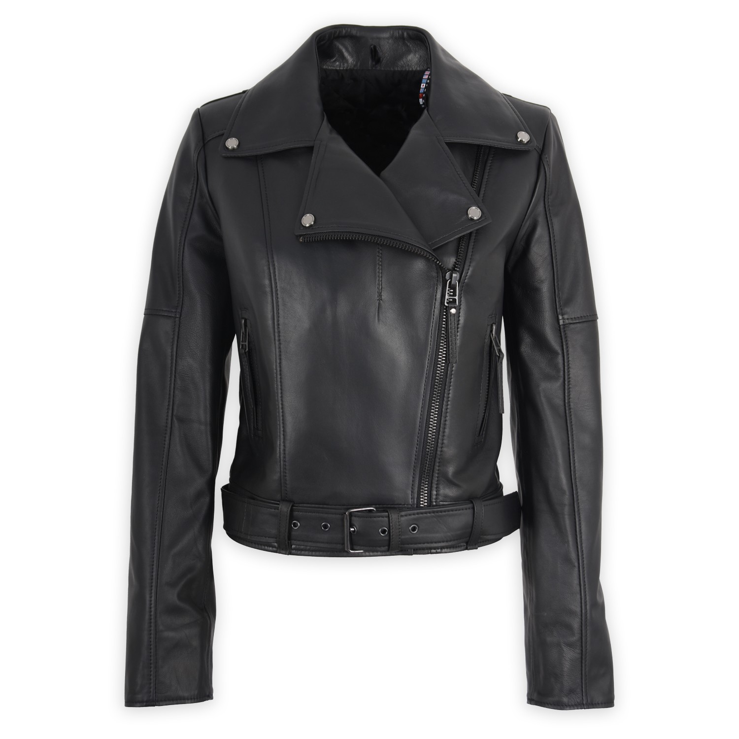 Oversize Style Genuine Lamb Leather Women's Jacket with Belt Special Design Emery