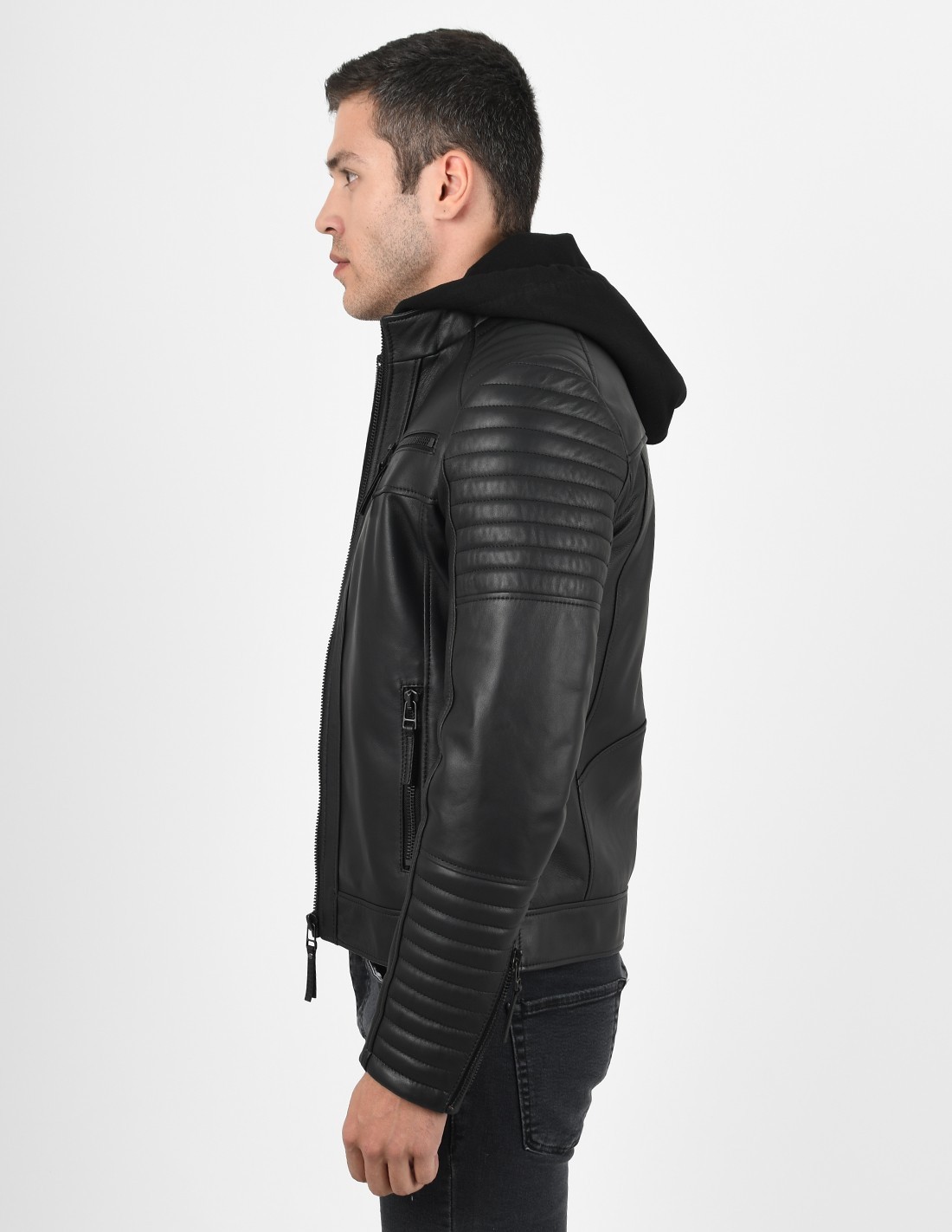 Plus Size Genuine Leather Jacket Black Sports Model Brad