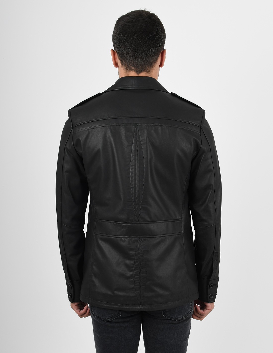 Safari Leather Jacket Black for Men Best Gift 4 Pocket Genuine Lambskin Henry