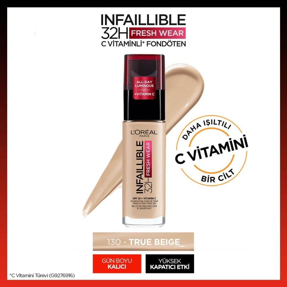 Loreal Paris Face Uzun Süre Kalıcı Fondöten - Infaillible 32H Fresh Wear 130 True Beige 30 ml