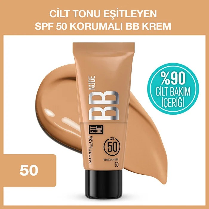 Maybelline New York Fit Me Nude Cilt Bakımı Etkili Nemlendirici SPF50 BB Krem 50