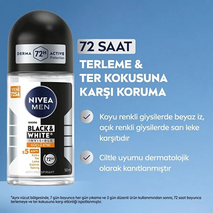 Nivea Men Erkek Roll-on Deodorant 72h Anti-perspirant Black&White Invisible Güçlü Etki 50 ml