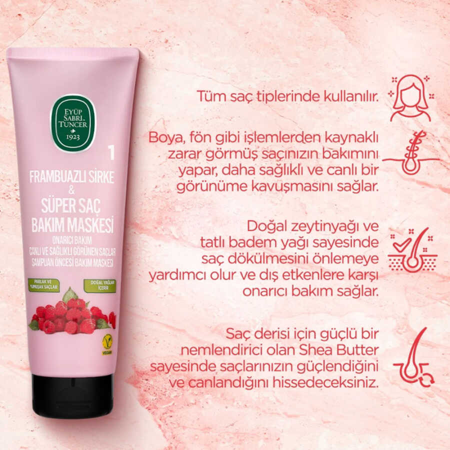 Eyüp Sabri Tuncer Frambuazlı Sirke ve Süper Saç Bakım Maskesi 250 ml
