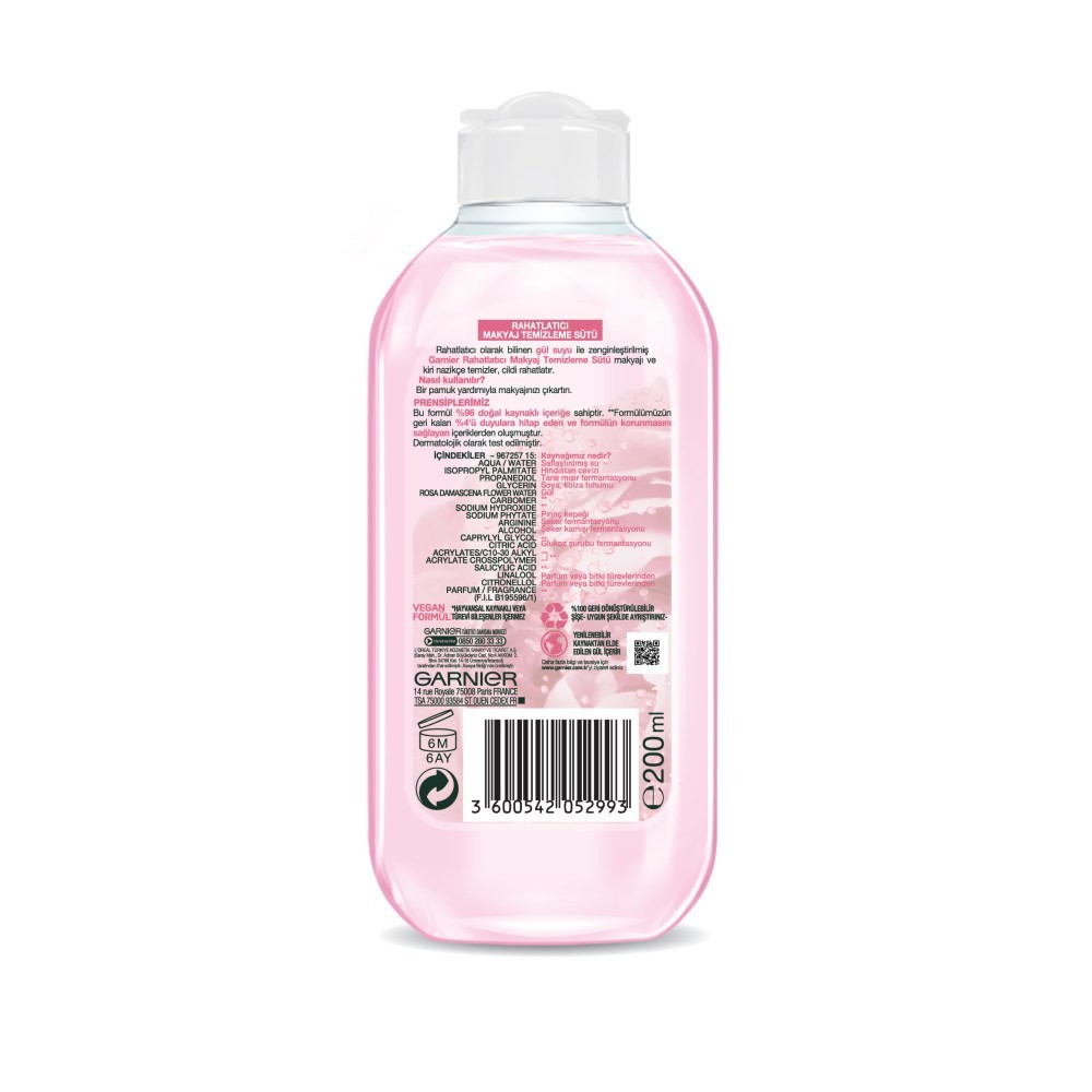 Garnier Skin Naturals Rahatlarıcı Makyaj Temizleme Sütü Gül Suyu Özlü 200 ml