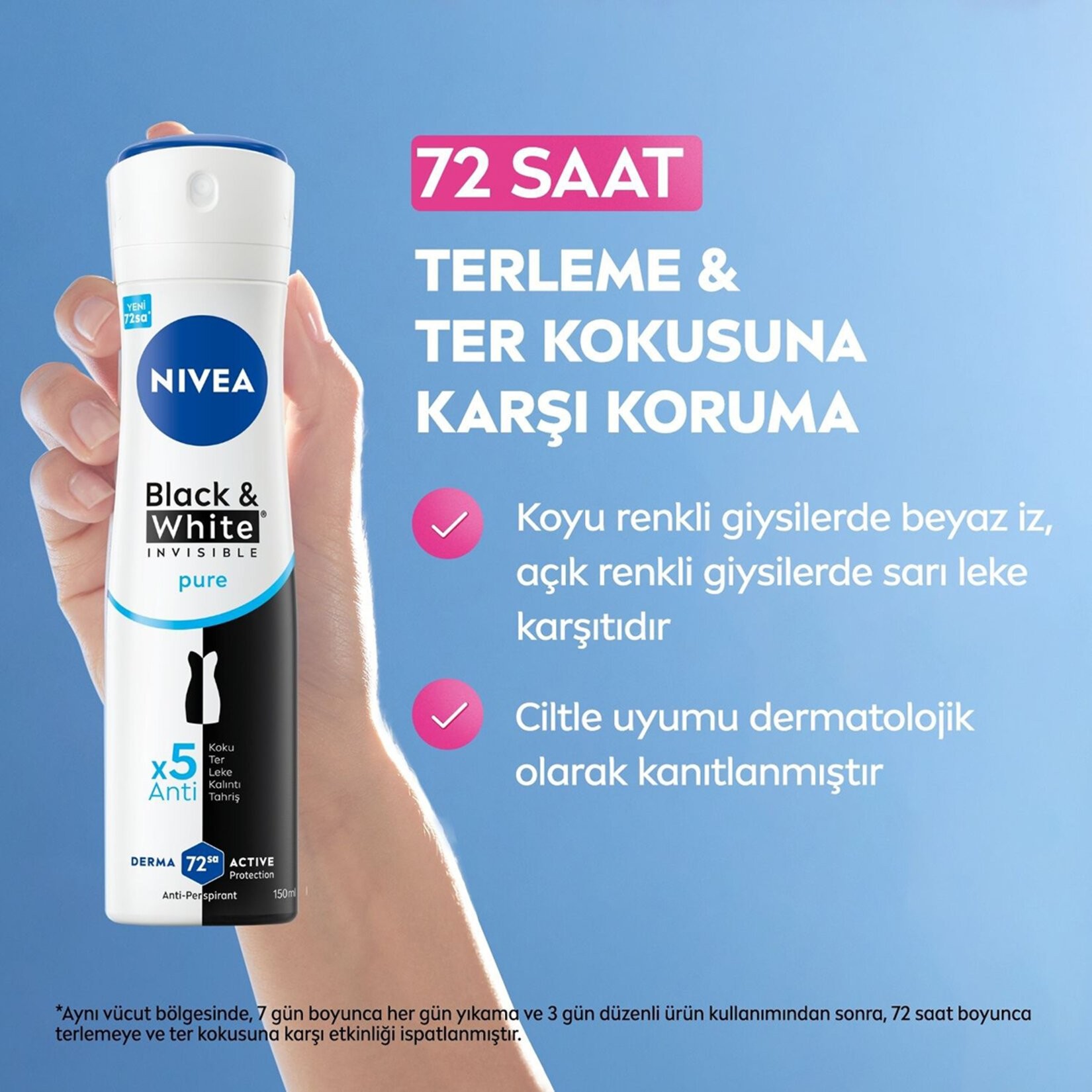 NIVEA Kadın Sprey Deodorant Black&White Invisible Pure 150 ml