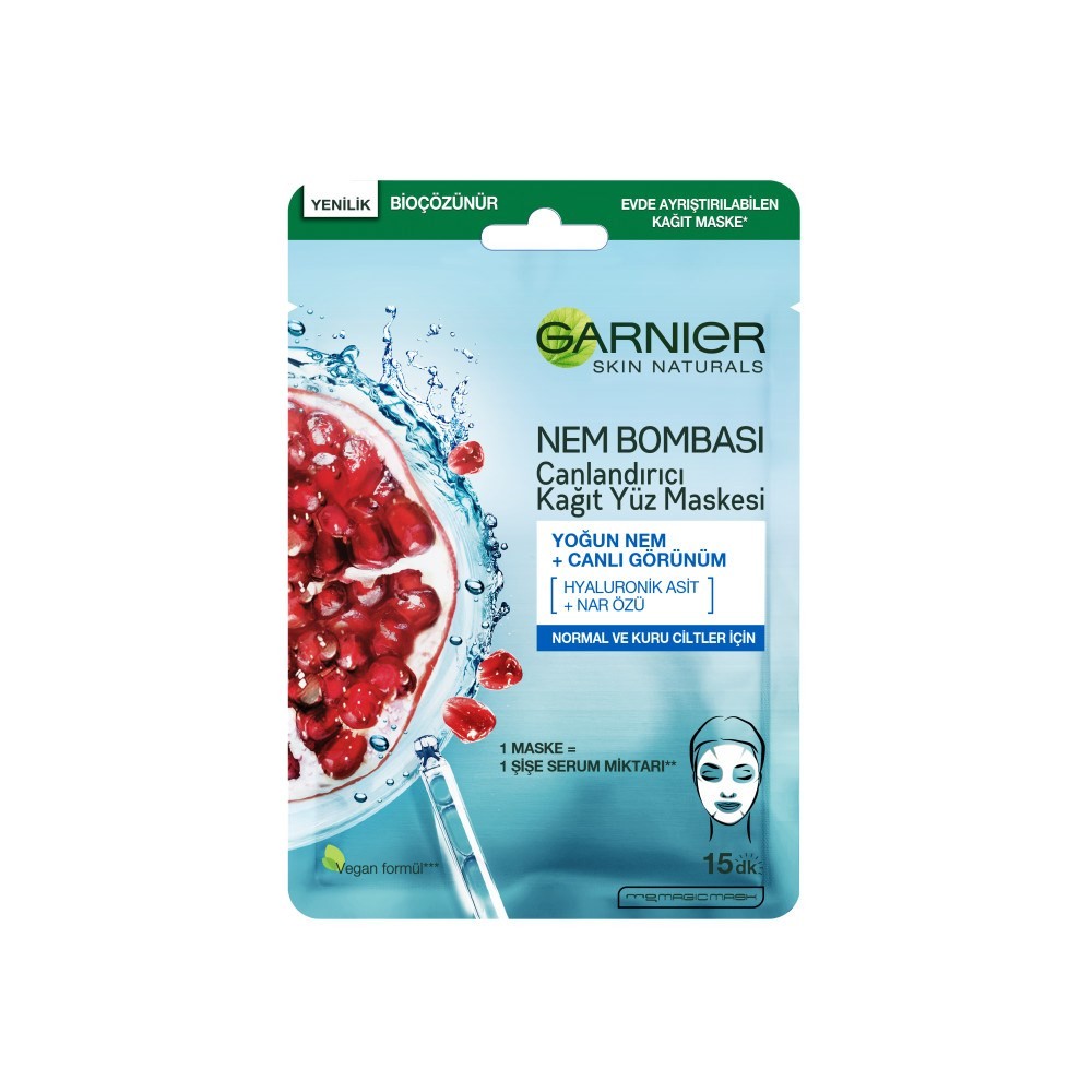 Garnier Nem Bombası Canlandırıcı Kağıt Yüz Maskesi - Normal & Kuru Ciltler için