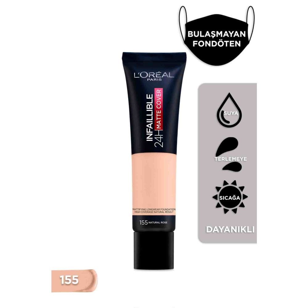 Loreal Paris Infaillible 24H Matte Cover Yüksek Kapatıcı Fondöten 155 Natural Rose