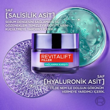 Loreal Paris Revitalift Filler Yağlanma Karşıtı Su Bazlı Nemlendirici Jel Krem Salisilik Asit & Hyalüronik Asit 50 ml