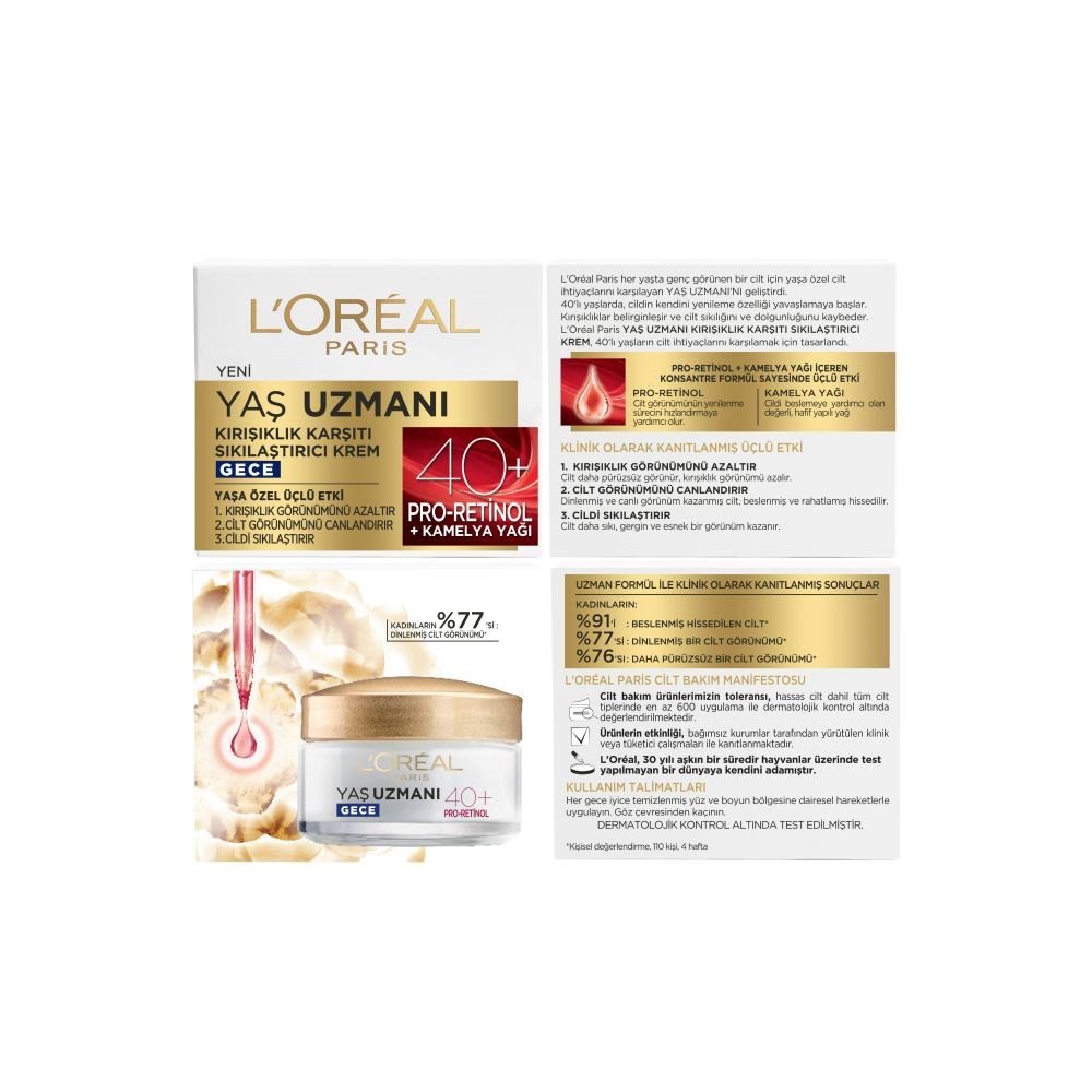 Loreal Paris Yaş Uzmanı 40+ Kırışıklık Karşıtı Sıkılaştırıcı Gece Kremi 50 ml