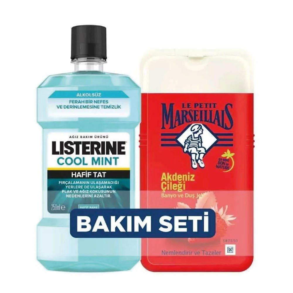 Listerine SET Cool Mint Ağız Bakım Suyu 250 ml + Le Petit Marseillais Akdeniz Çileği Duş Jeli 250 ml