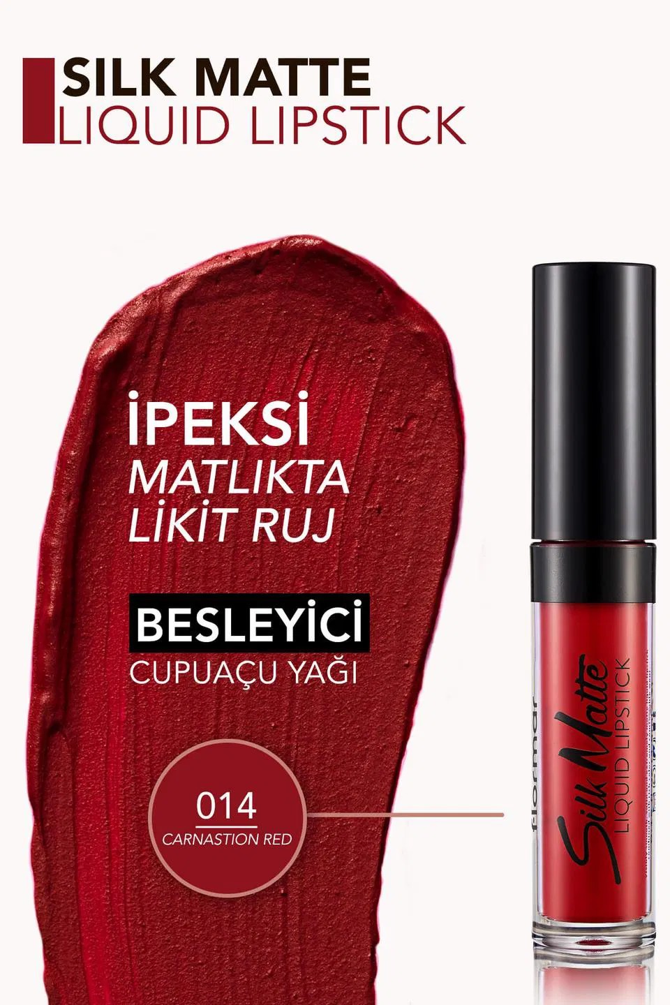 Flormar Silk Matte Liquid Lipstick - 014 Carnation Red