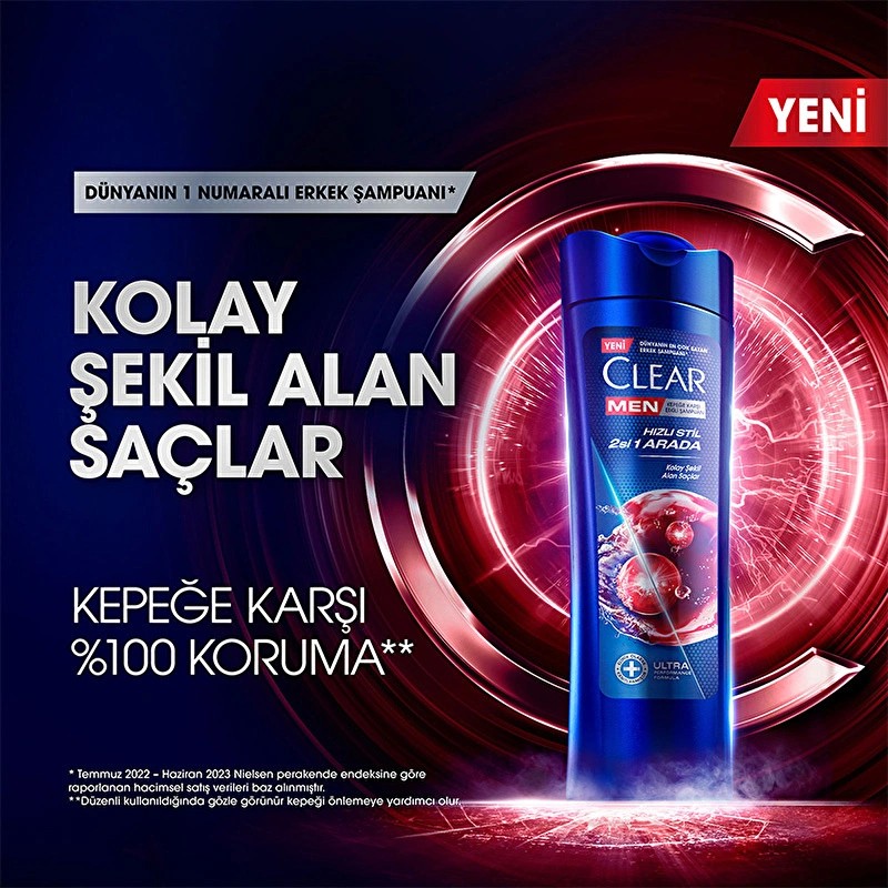 Clear Men Kepeğe Karşı Etkili Şampuan Hızlı Stil 2'si 1 Arada Kolay Şekil Alan Saçlar 350 ml