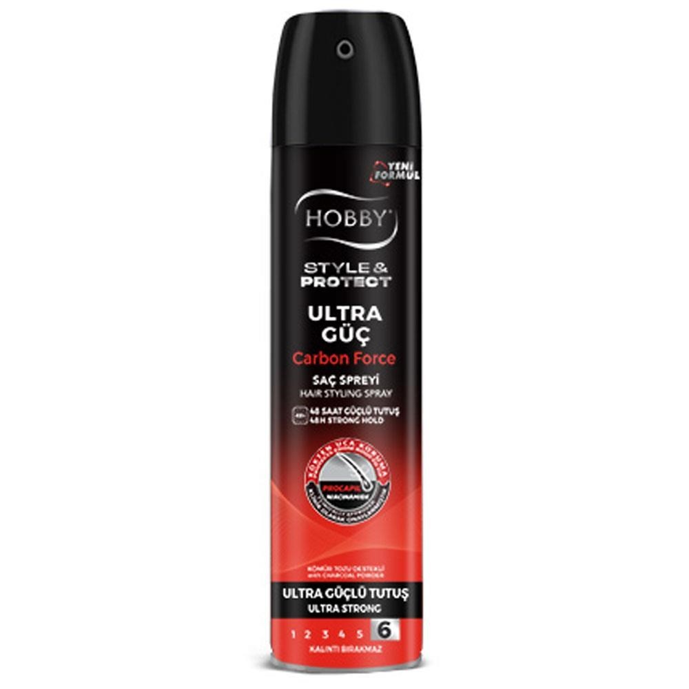 Hobby Style &amp; Protect Carbon Force Ultra Güçlü Tutuş 6 Saç Spreyi 250 ml