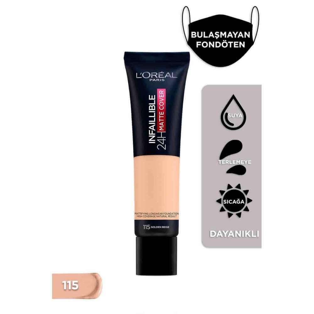 Loreal Paris Infaillible 24H Matte Cover Yüksek Kapatıcı Fondöten 115 Golden Beige