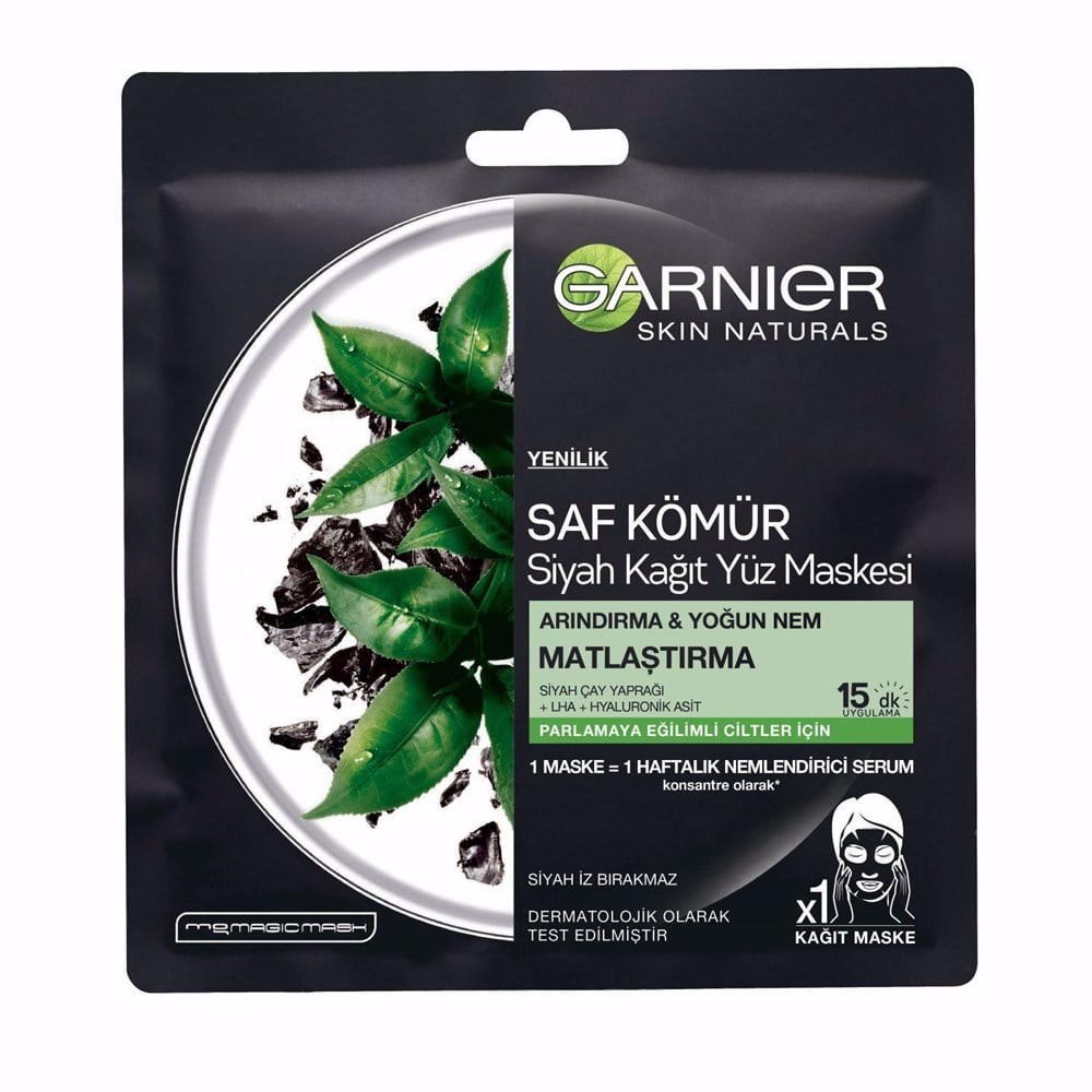 Garnier Kağıt Yüz Maskesi - Kömür ve Siyah Çaylı Matlaştırıcı Etki