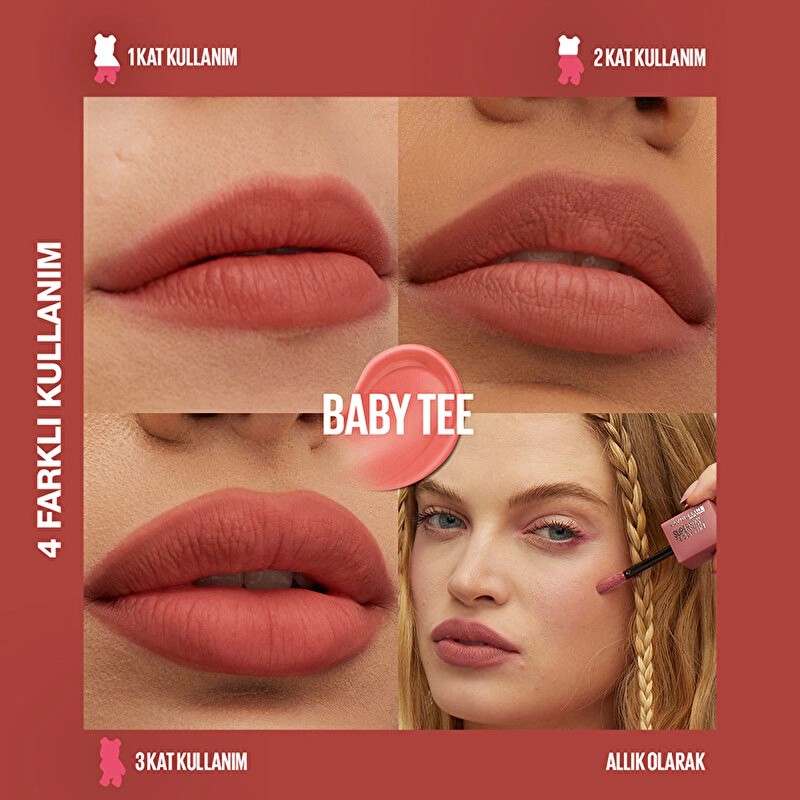 Maybelline Super Stay Teddy Tint Uzun Süre Kalıcı Likit Mat Tint 25 Baby Tee