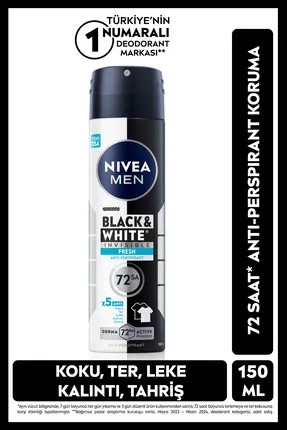 NIVEA Men Erkek Sprey Deodorant Black&White Invisible Fresh 150 ml
