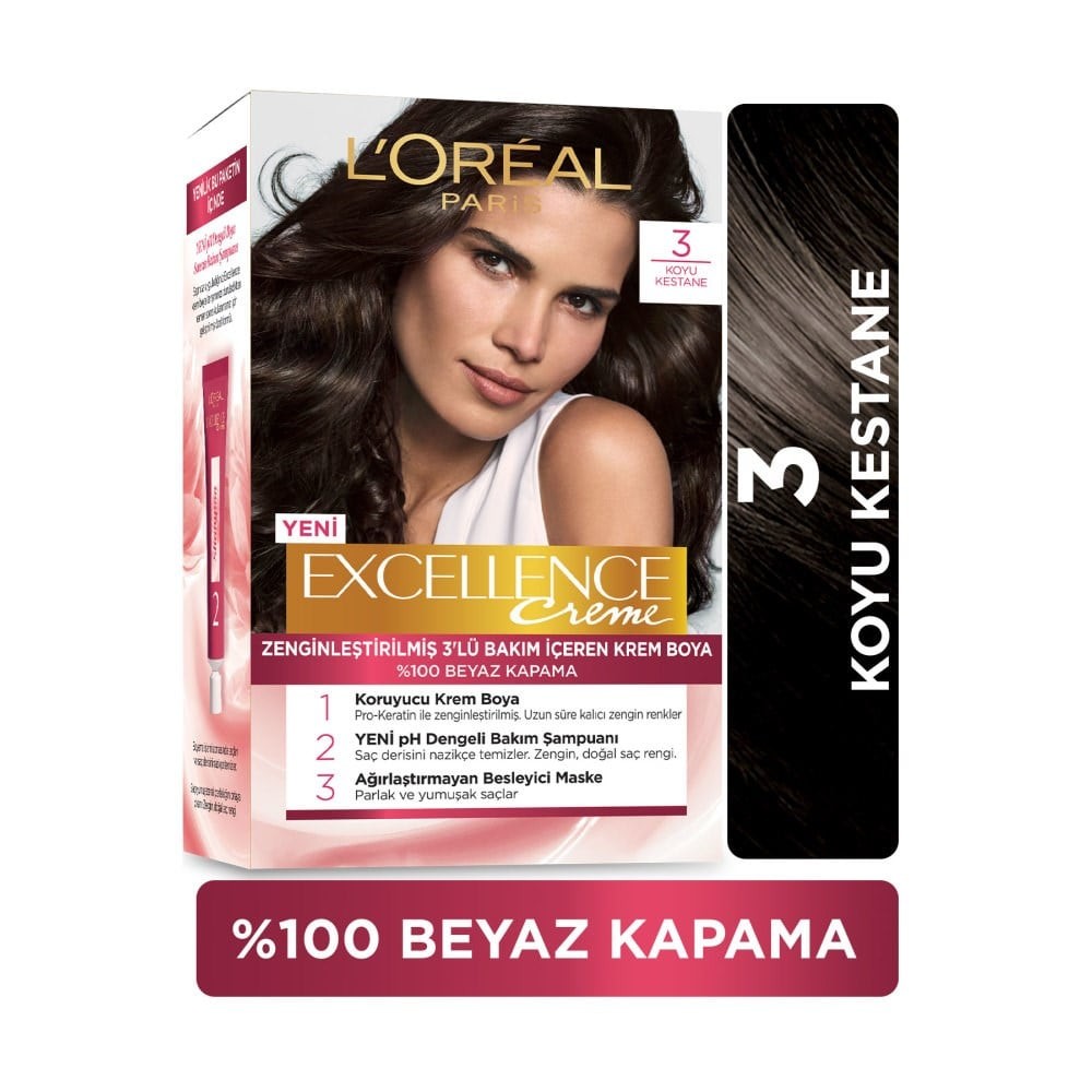 Loreal Paris Excellence Creme Kit Saç Boyası 3.0 Koyu Kestane